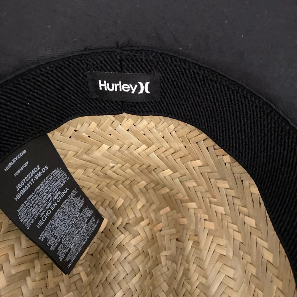 Hurley Straw Sun Hat Beach Bay Lifeguard Hat w/ Chin Strap Wide Brim EUC